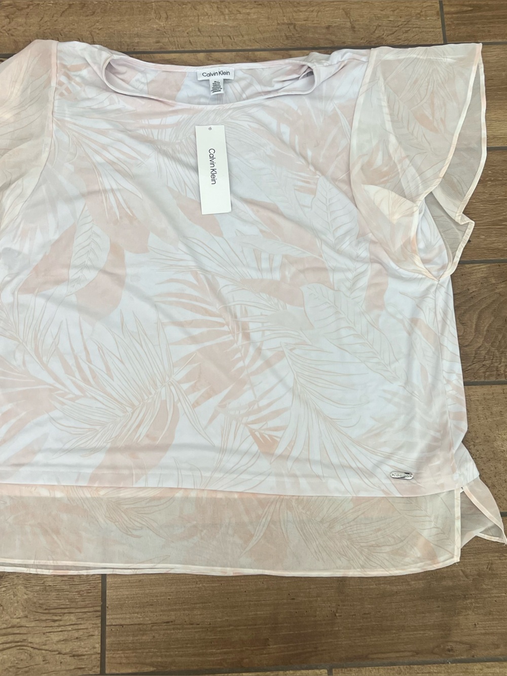 NWT Calvin Klein Women’s XL Blush Palm Leaf Print Flowy Blouse Top